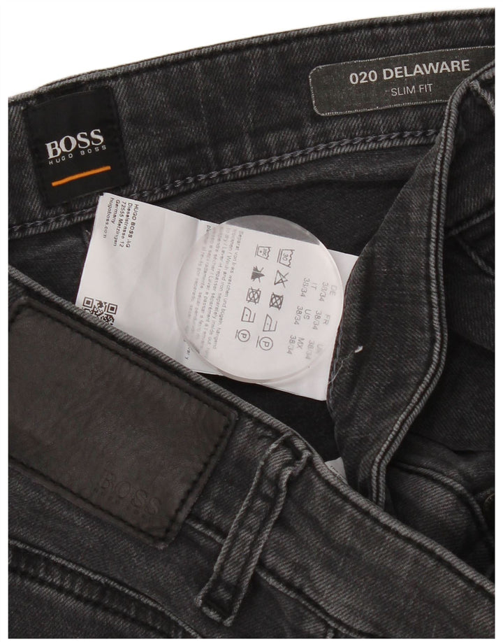 Hugo Boss Hombre Delaware Slim Jeans W38 L34 Algodón Gris