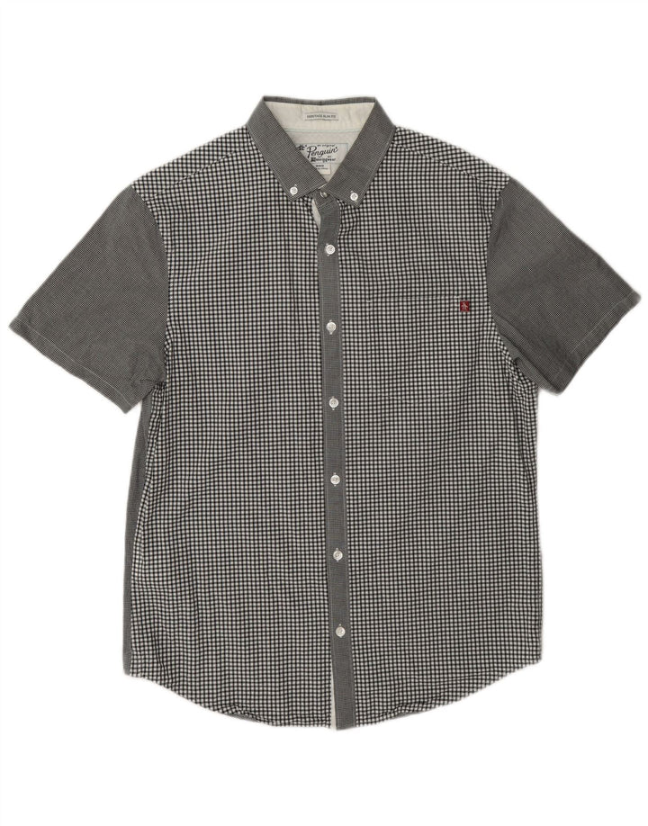 Penguin Hombre Heritage Camisa De Manga Corta De Algodón A Cuadros Gris Medio