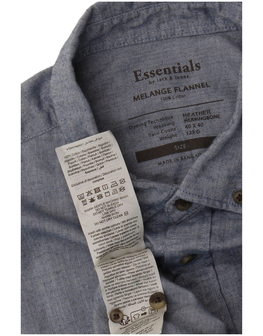 Jack & Jones Hombre Camisa De Franela De Algodón En Espiga Azul Grande