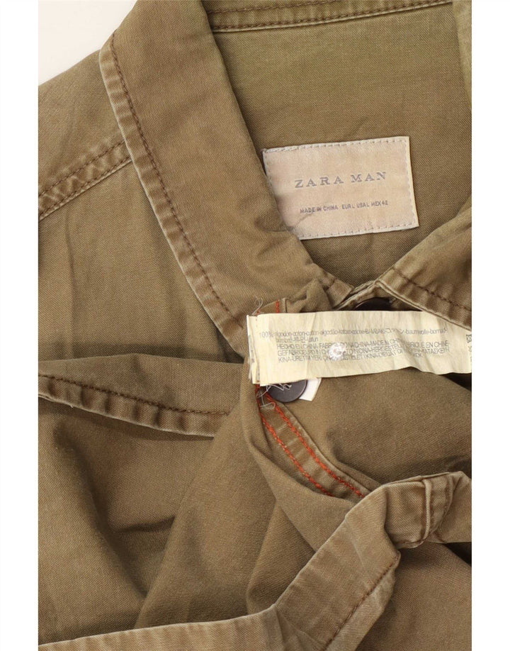 Zara Hombre Camisa Militar Extragrande Algodón Caqui Grande