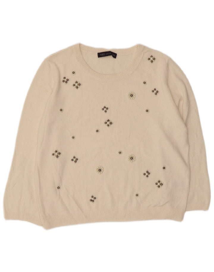 MARKS & SPENCER Suéter tipo jersey con cuello barco para mujer Reino Unido 40 Grande Blanco roto