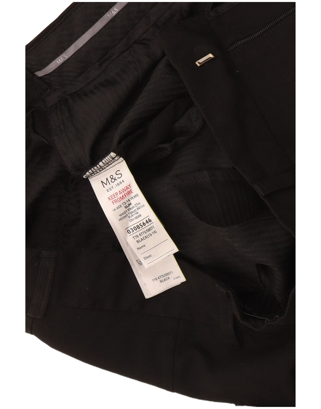 Marks & Spencer Pantalones de traje ajustados para niños 13-14 años W30 L30 Poliéster negro