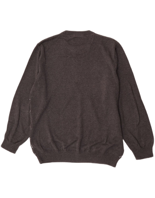 Fynch Hatton - Jersey de cuello redondo para hombre, talla 2XL, algodón gris Argyle/diamante