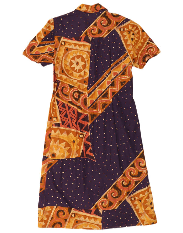 Vintage mujer A-Line vestido Reino Unido 14 marrón medio geométrico