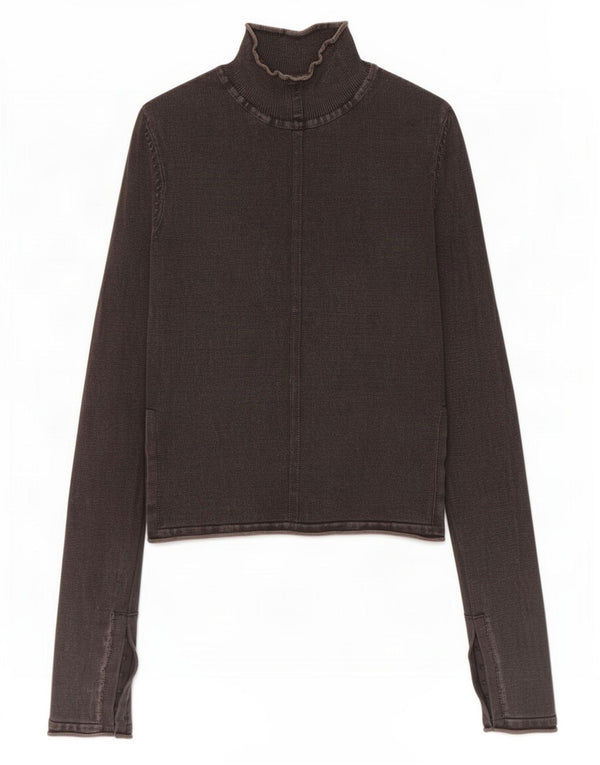 Zara Mujer Crop Top Manga Larga UK 8 Small Marrón Algodón