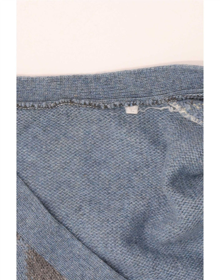 Vintage hombres Cardigan suéter grande azul Argyle/Diamante