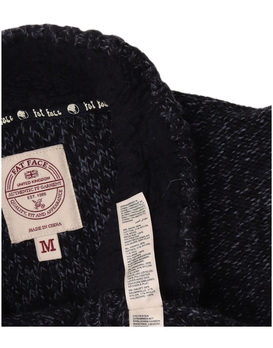 Jersey con cuello abotonado para hombre de Fat Face Algodón moteado en azul marino mediano