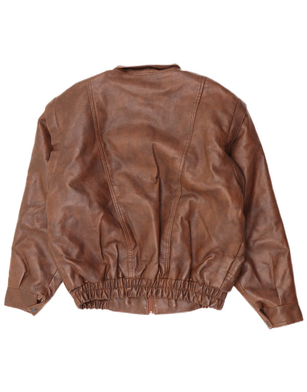 Chaqueta de cuero vintage para hombre IT 50 marrón grande