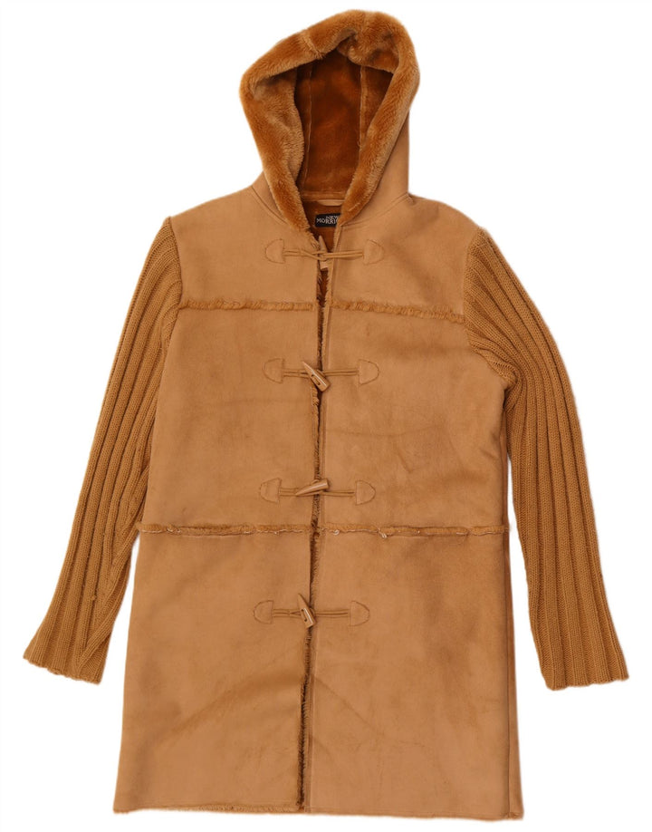 Vintage mujer con capucha Sherpa Duffle abrigo Reino Unido 14 poliéster marrón medio