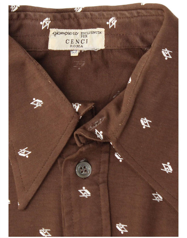 VINTAGE Camisa pullover de manga corta para mujer IT 52 2XL Marrón Geométrico