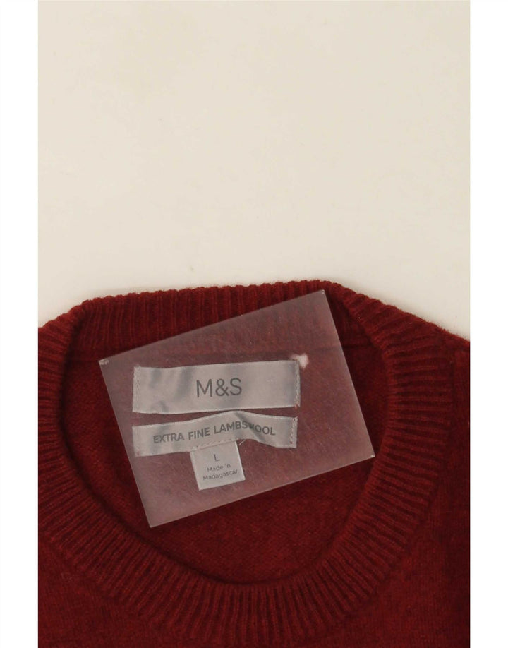 Marks & Spencer - Jersey de cuello redondo para hombre, talla grande, de lana de cordero color burdeos