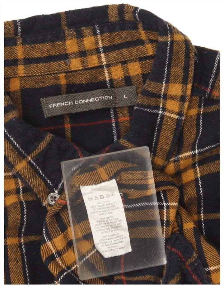 Camisa de franela para hombre de French Connection, talla grande, de algodón a cuadros en azul marino