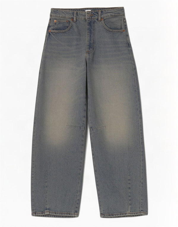 Zara Vaqueros De Cintura Alta Con Globos Para Mujer EU 36 XS W26 L29 Algodón Azul