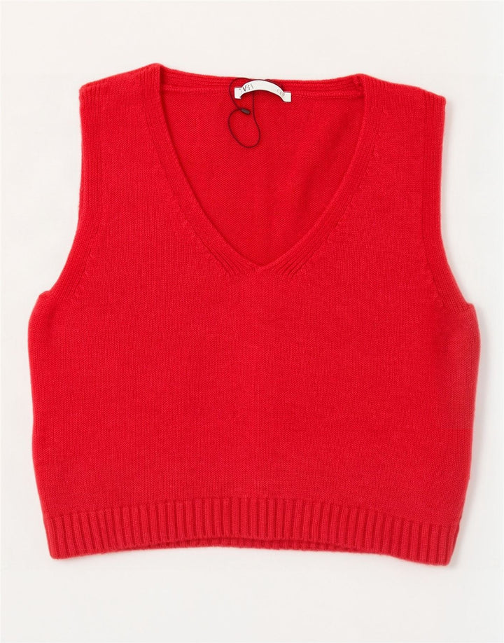 Zara Mujer Crop Vest Tank Top UK 44 Medium Viscosa Roja