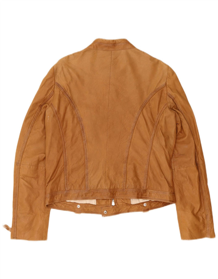 Vintage mujer biker chaqueta de cuero EU 40 Medio Beige