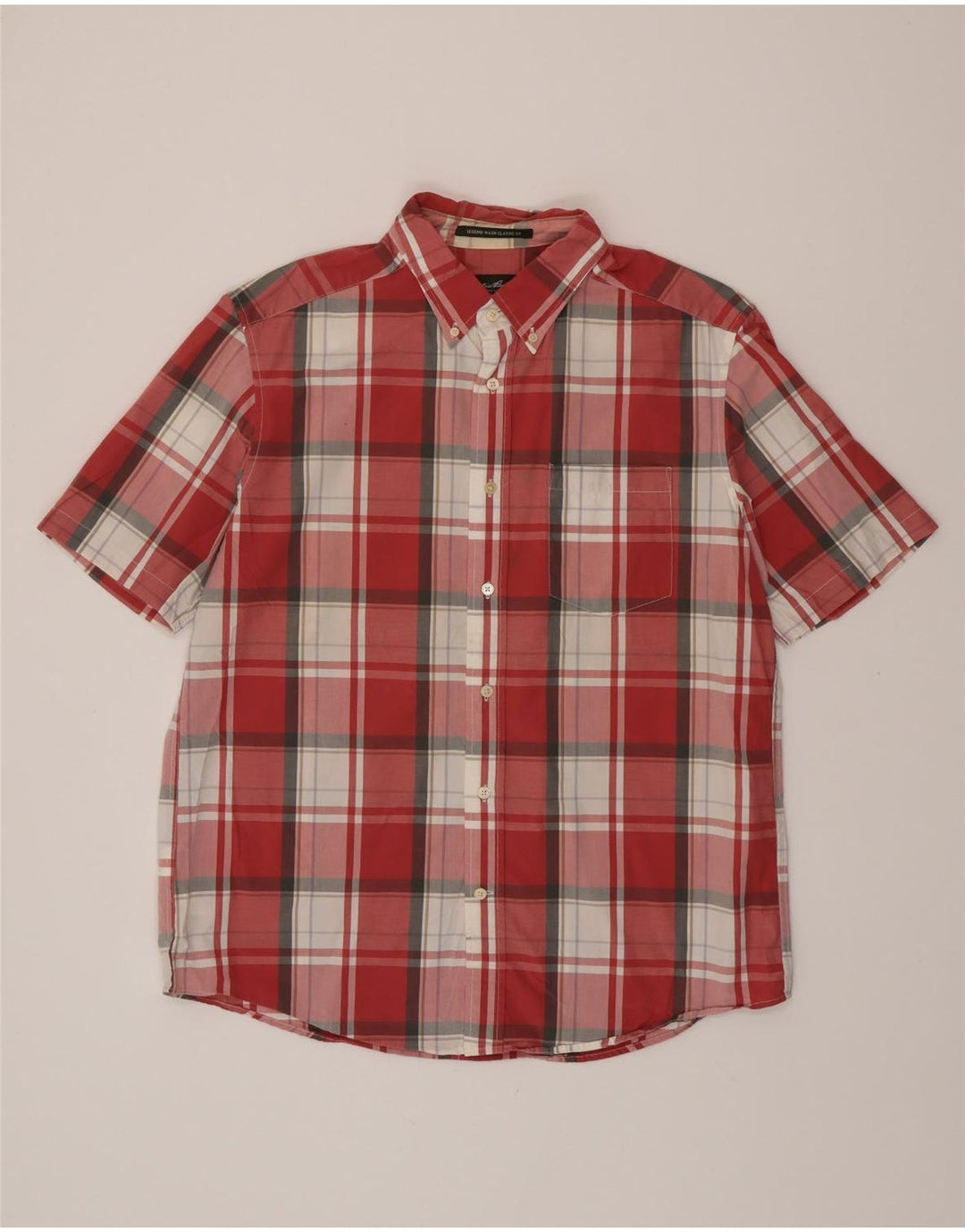 EDDIE BAUER Camisa de manga corta para hombre de algodón a cuadros rojos grandes