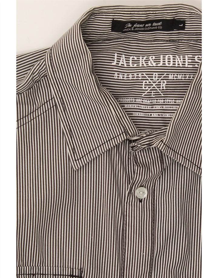 JACK & JONES Mens Shirt Large Grey Striped Cotton Vintage Jack & Jones and Second-Hand Jack & Jones from Messina Hembry 