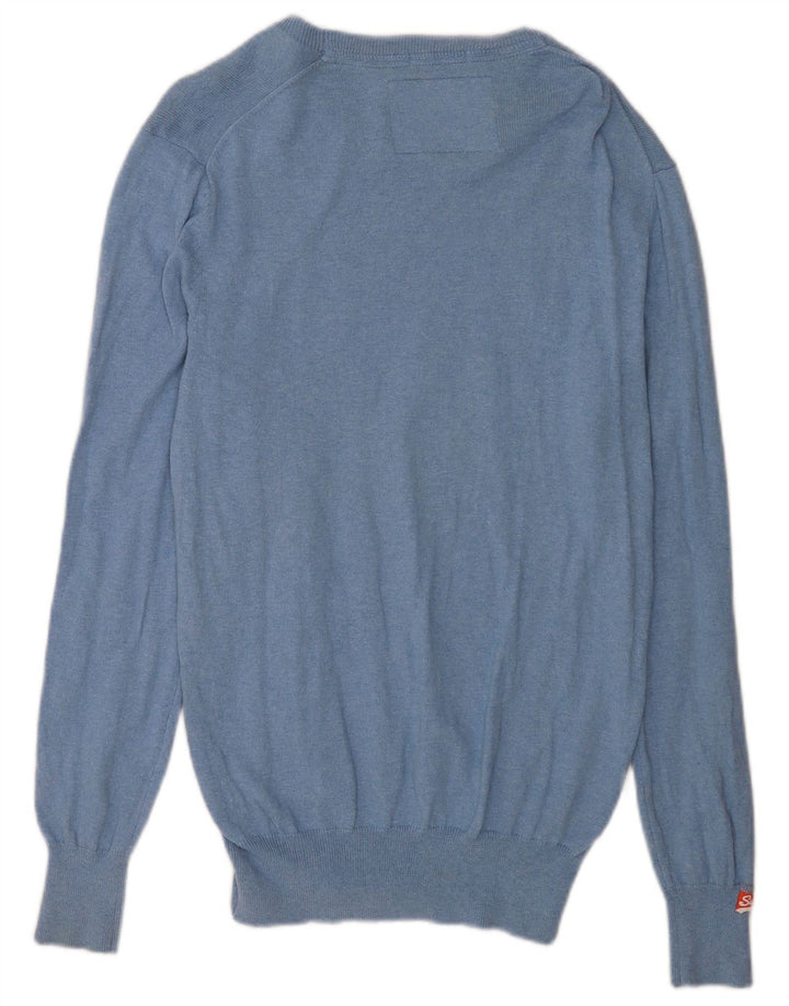 Superdry Jersey con cuello barco para hombre, jersey de algodón azul grande