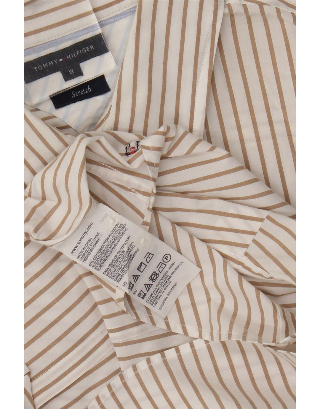 Tommy Hilfiger Camisa elástica para mujer US 8 Algodón a rayas beige mediano