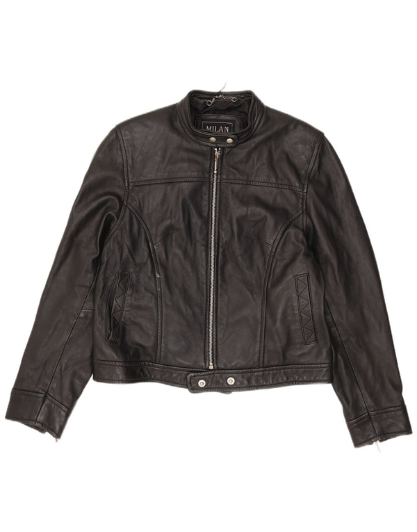 Milan - Chaqueta de piel para motociclista para mujer, talla 40, talla mediana, piel negra