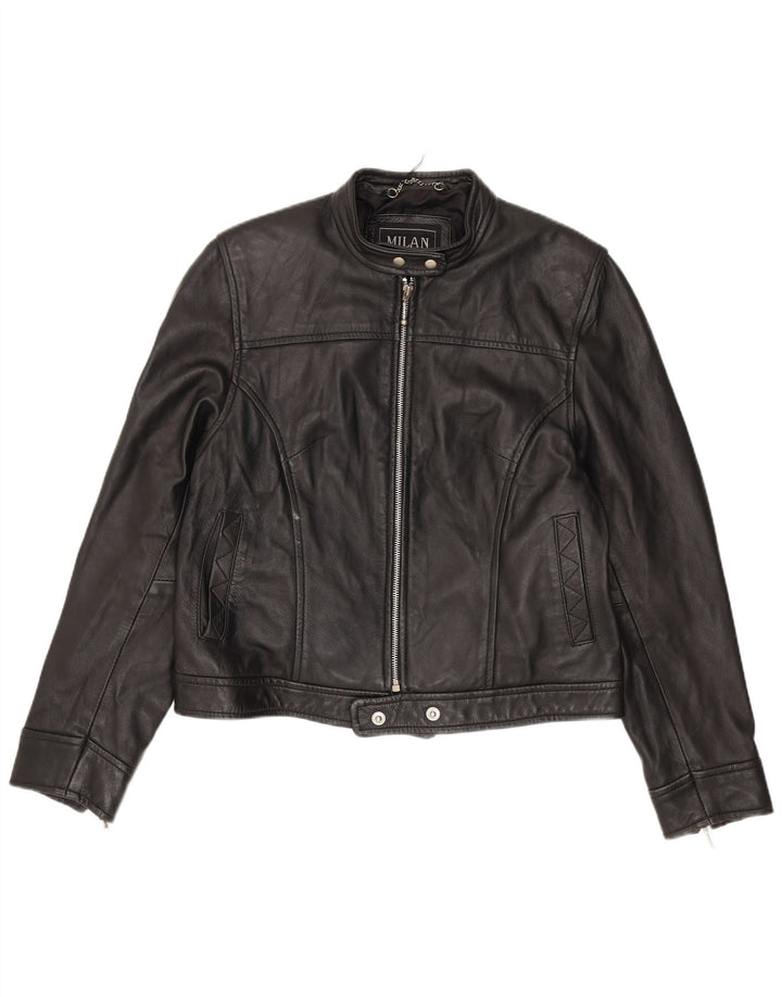 Milan - Chaqueta de piel para motociclista para mujer, talla 40, talla mediana, piel negra