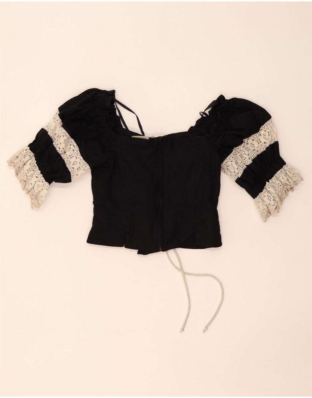 LANDHAUS Top Trachten Crop Corset para Mujer UK 8 Pequeño Lino Floral Negro