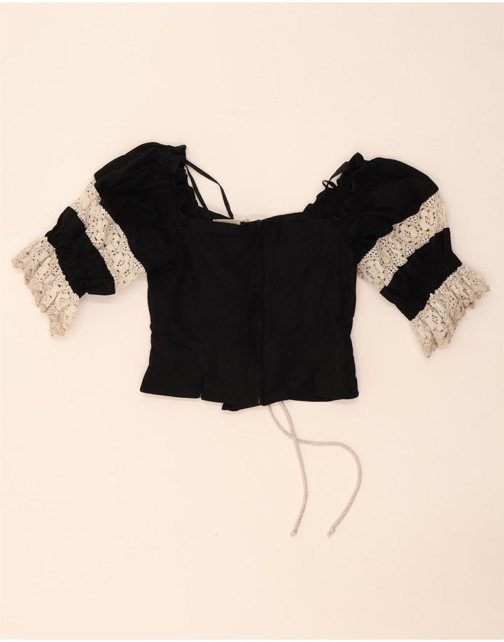 LANDHAUS Top Trachten Crop Corset para Mujer UK 8 Pequeño Lino Floral Negro