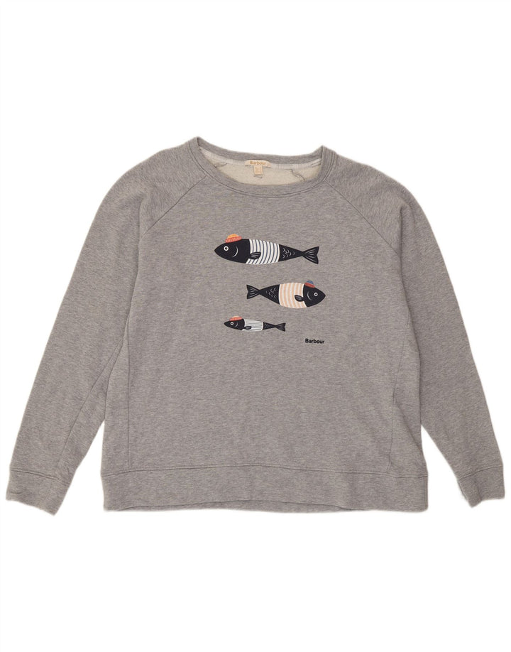 Barbour - Sudadera gráfica para mujer, talla 40, talla grande, algodón gris