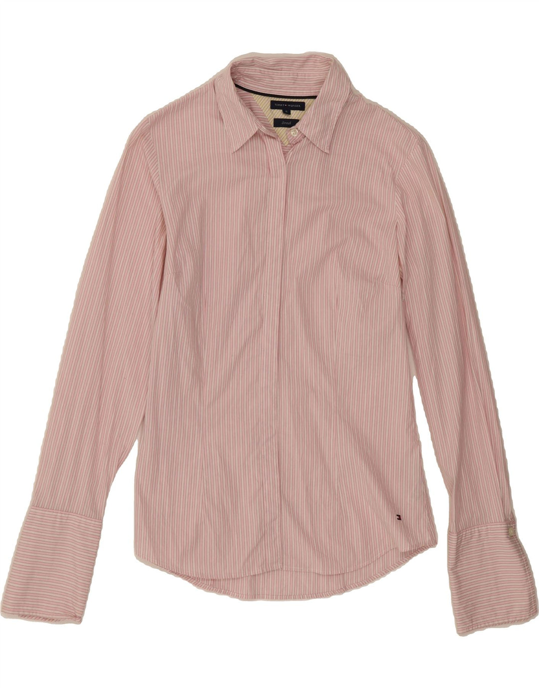 TOMMY HILFIGER Womens Shirt US 6 Medium Pink Pinstripe Cotton Vintage Tommy Hilfiger and Second-Hand Tommy Hilfiger from Messina Hembry 