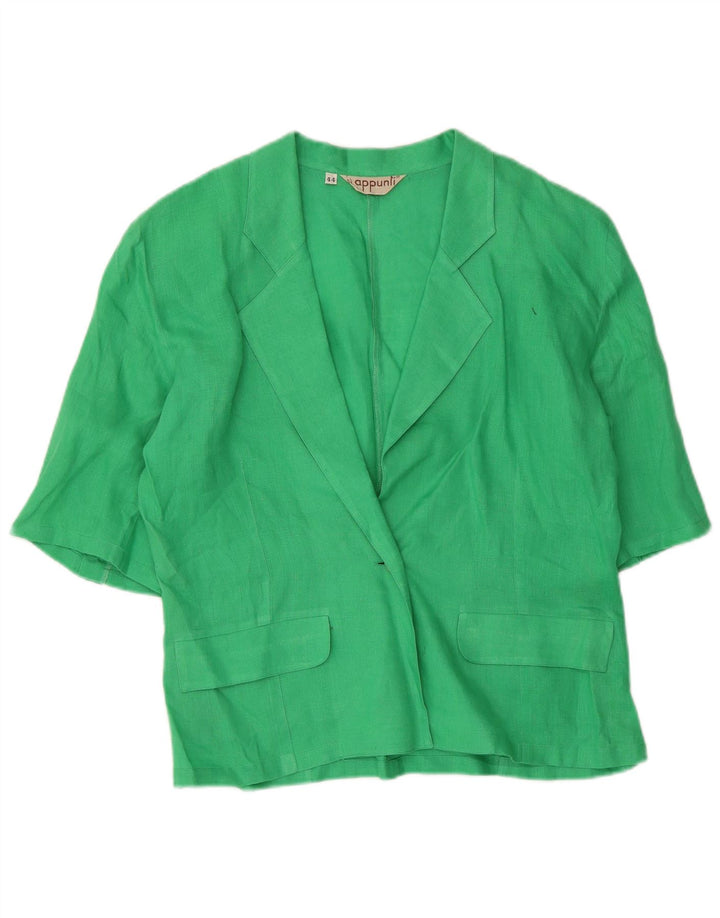 Vintage mujer manga corta 1 botón Blazer chaqueta IT 44 lino verde medio