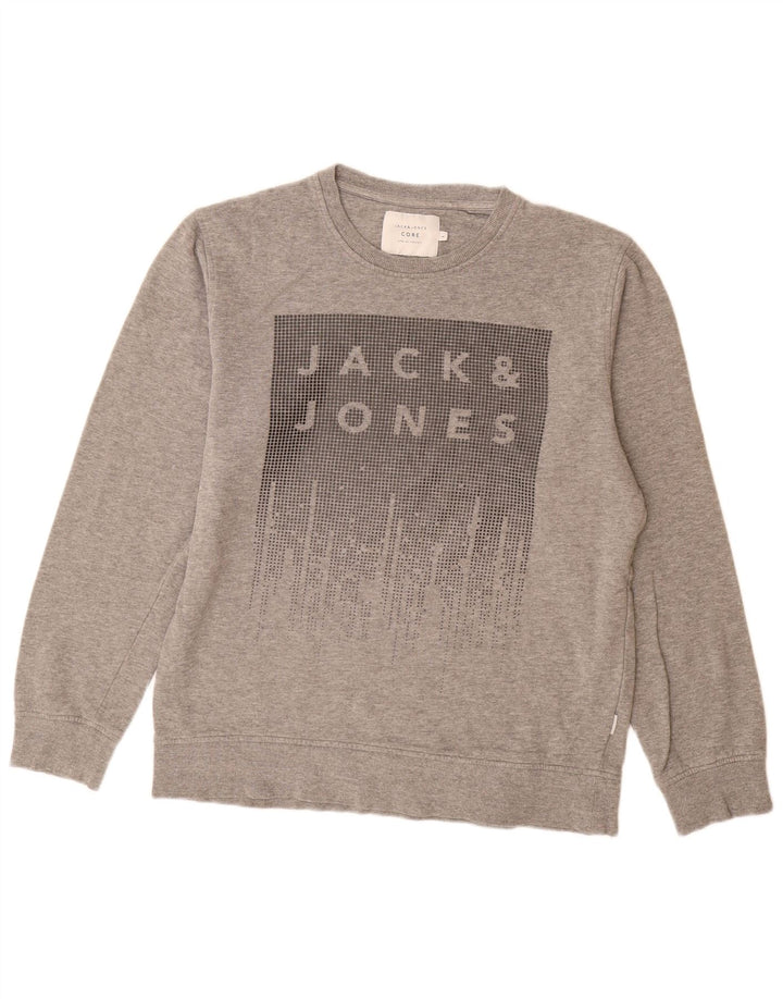 Jack & Jones Hombre Sudadera Gráfica Jumper Large Gris Algodón