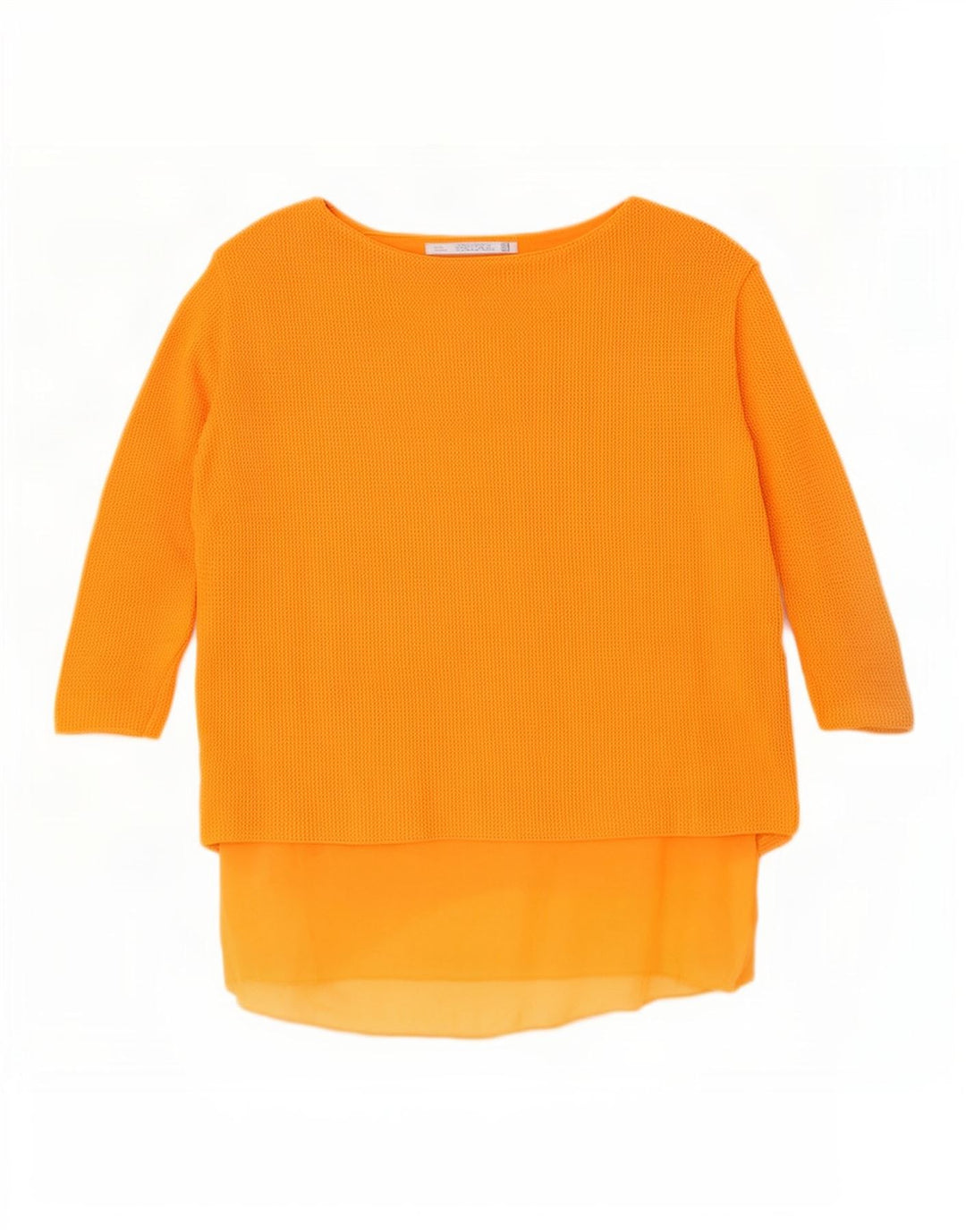 Zara Mujer Top Manga 3/4 UK 10 Small Naranja