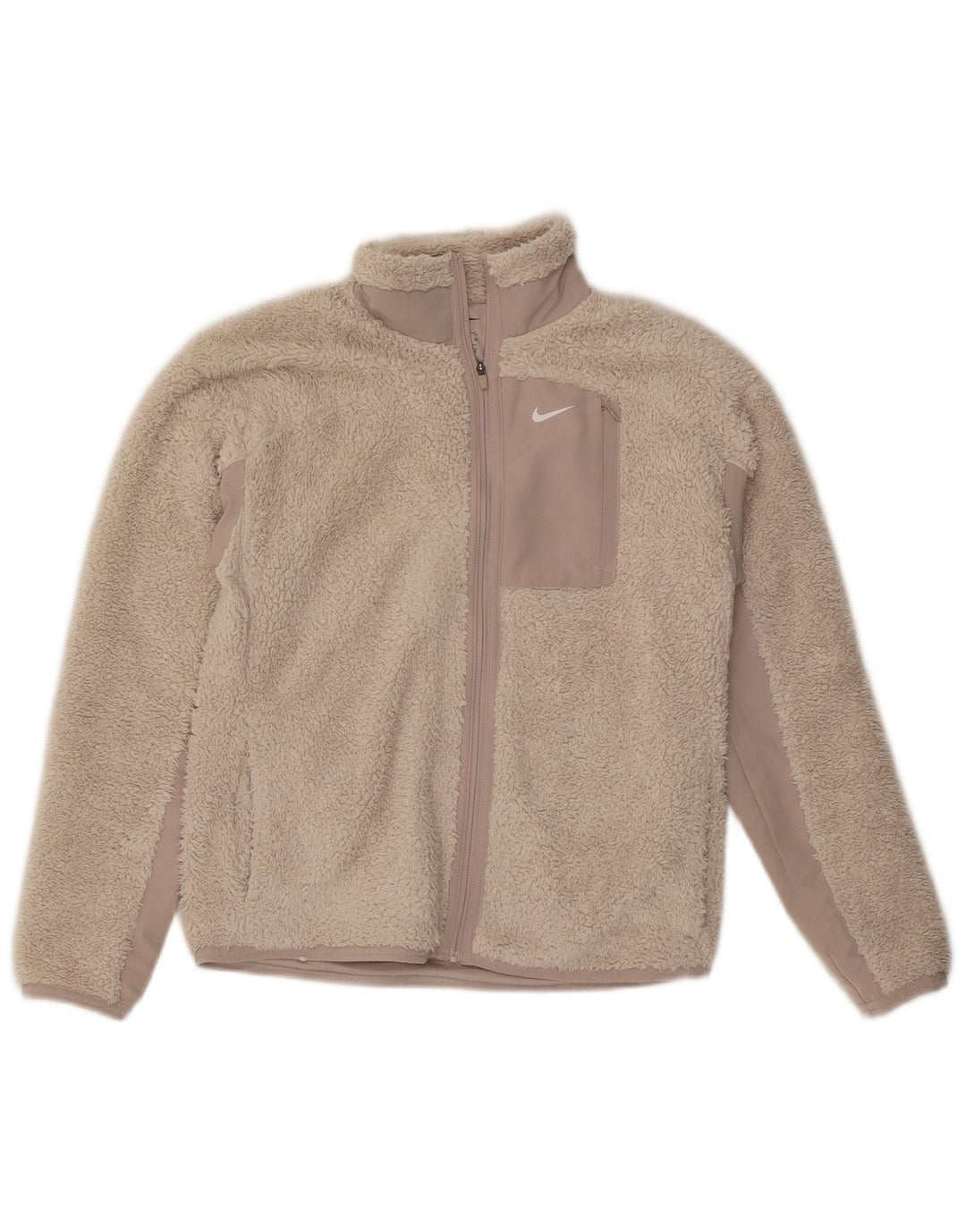 NIKE Chaqueta polar extragrande para mujer UK 6 XS Beige Colorblock Poliéster