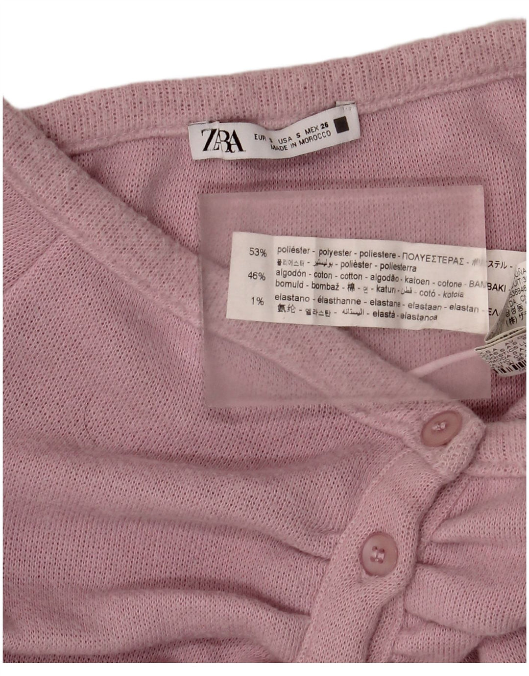 Zara Mujer Top Corto Con Hombros Descubiertos UK 8 Pequeño Poliéster Rosa