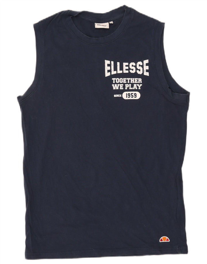 ELLESSE Top sin mangas gráfico para mujer Reino Unido 40 Grande Algodón azul marino