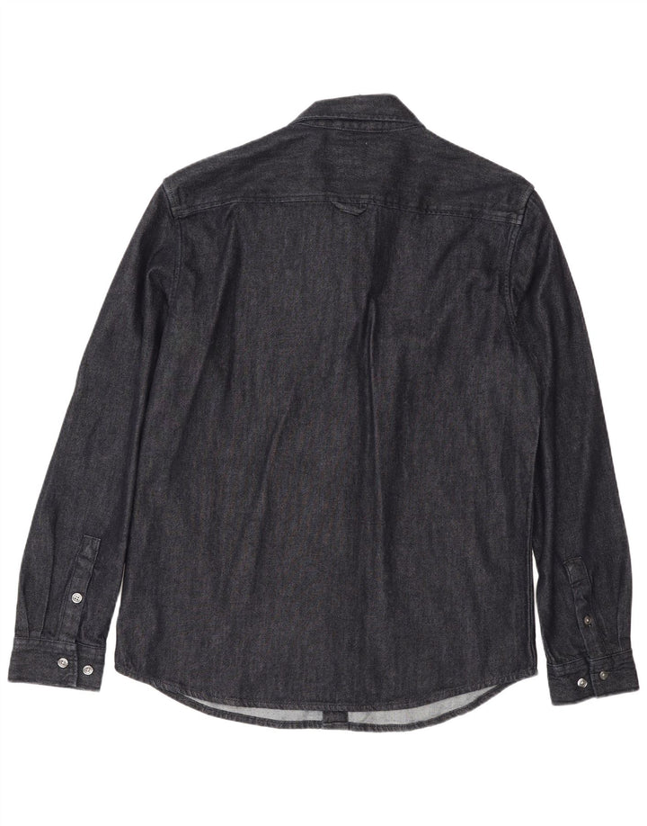 Zara Hombre Camisa Vaquera Grande Azul Marino Algodón