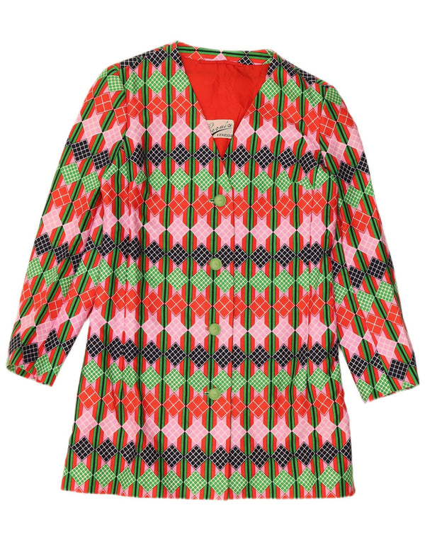 Vintage mujer 4 botones Blazer chaqueta Reino Unido 12 medio multicolor geométrico