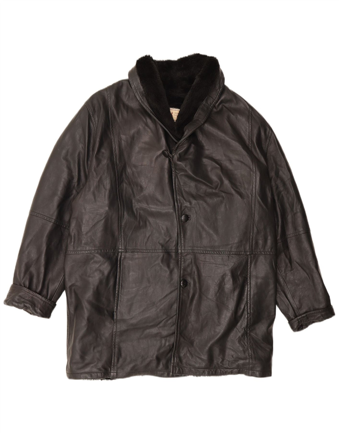 Vintage hombres shearling chaqueta Reino Unido 42 XL cuero negro