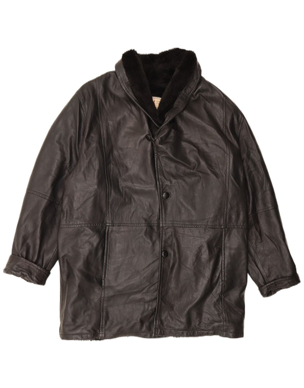 Vintage hombres shearling chaqueta Reino Unido 42 XL cuero negro
