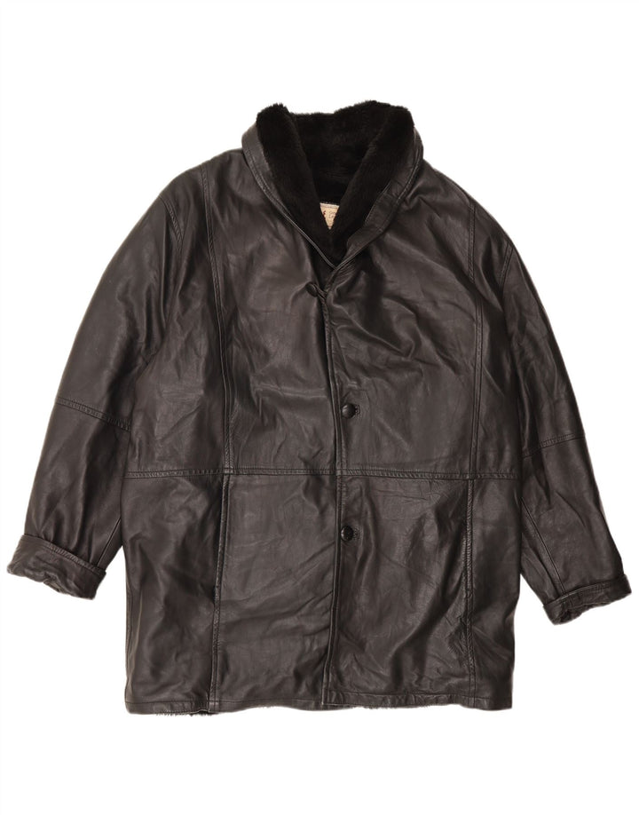 Vintage hombres shearling chaqueta Reino Unido 42 XL cuero negro