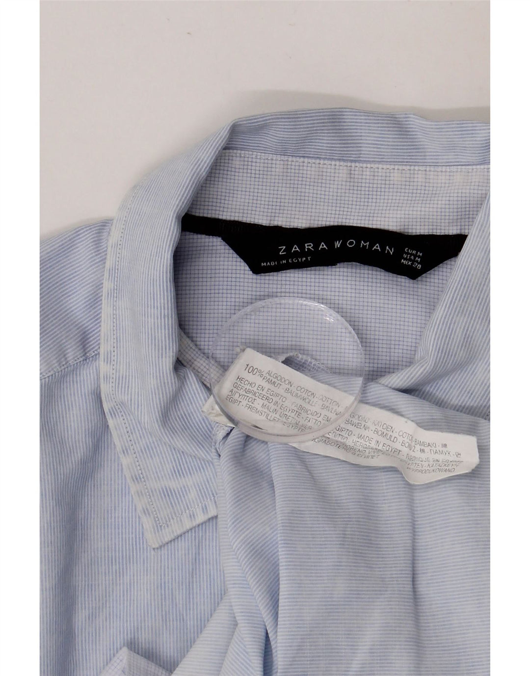 ZARA Camisa Mujer UK 44 Algodón Rayas Azul Medio
