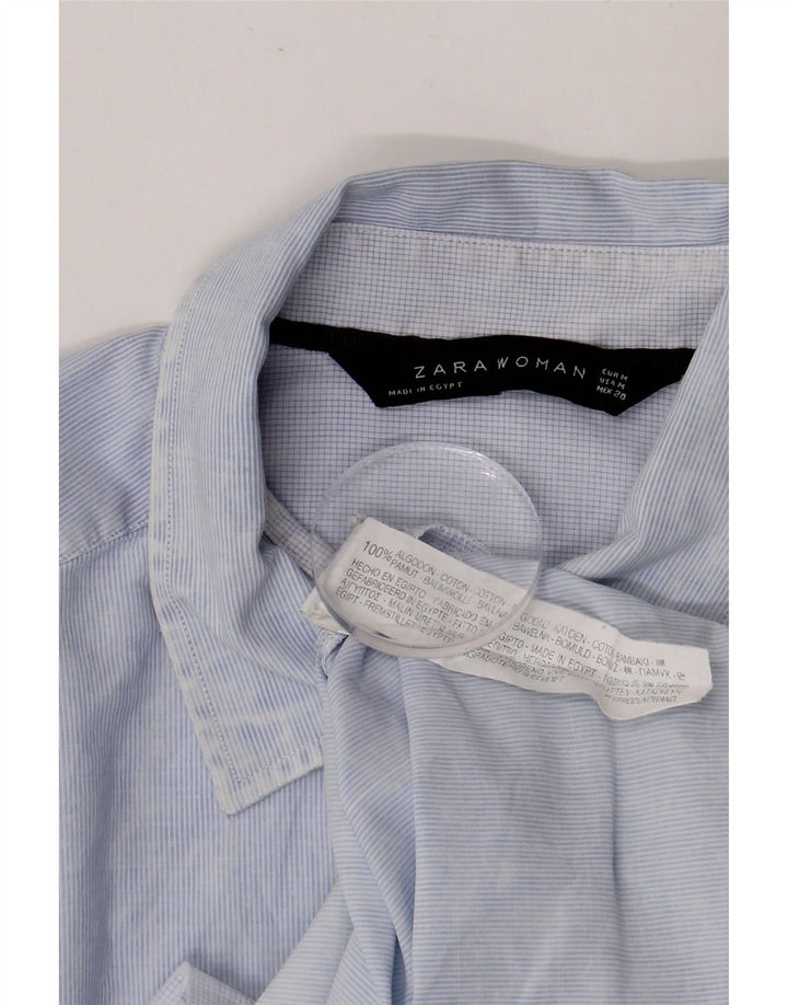 ZARA Camisa Mujer UK 44 Algodón Rayas Azul Medio