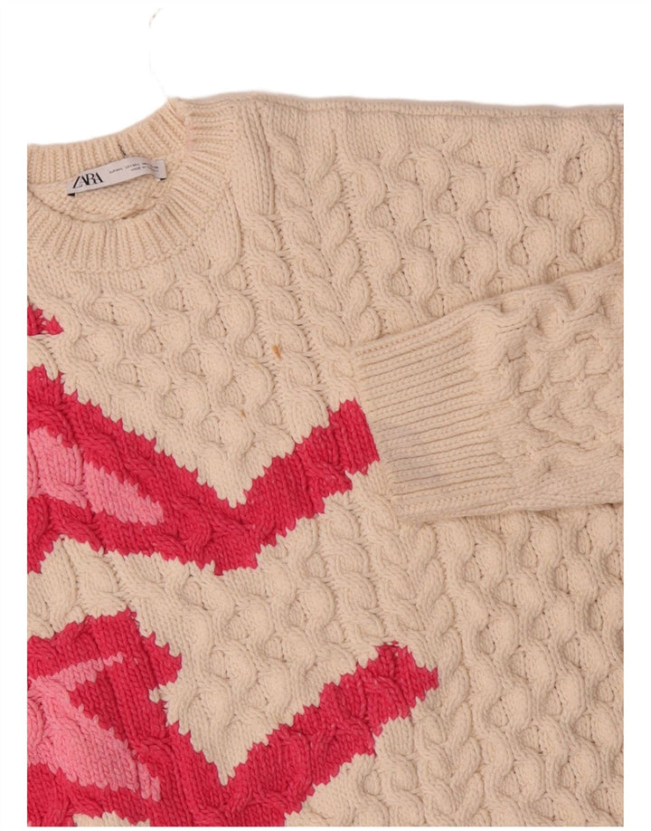 Zara - Jersey de cuello redondo para mujer, talla 40, poliéster blanco roto medio