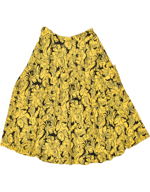 VINTAGE Falda acampanada para mujer W28 Floral amarillo medio
