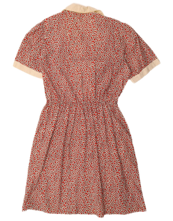 Vintage mujer A-Line vestido IT 54 3XL rojo floral algodón