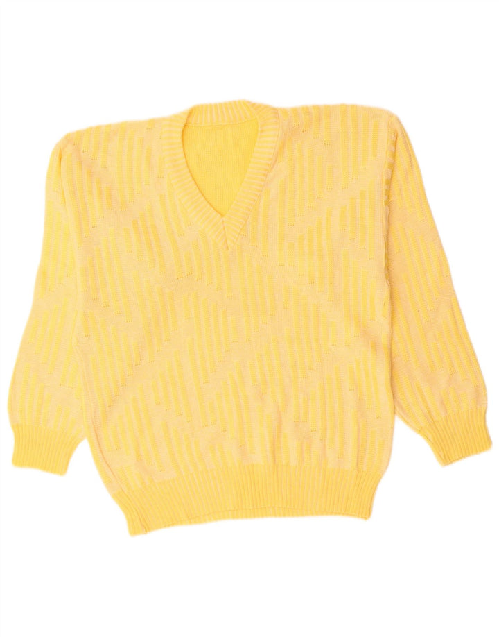 VINTAGE Mens V-Neck Jumper Sweater Small Yellow