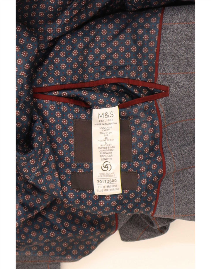 Marks & Spencer Chaqueta tipo blazer entallada con 2 botones para hombre UK 36 Small Blue Check