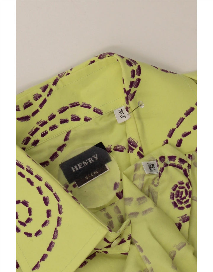 Vintage hombres patrón abstracto Slim Fit camisa tamaño 39 15 1/2 amarillo medio