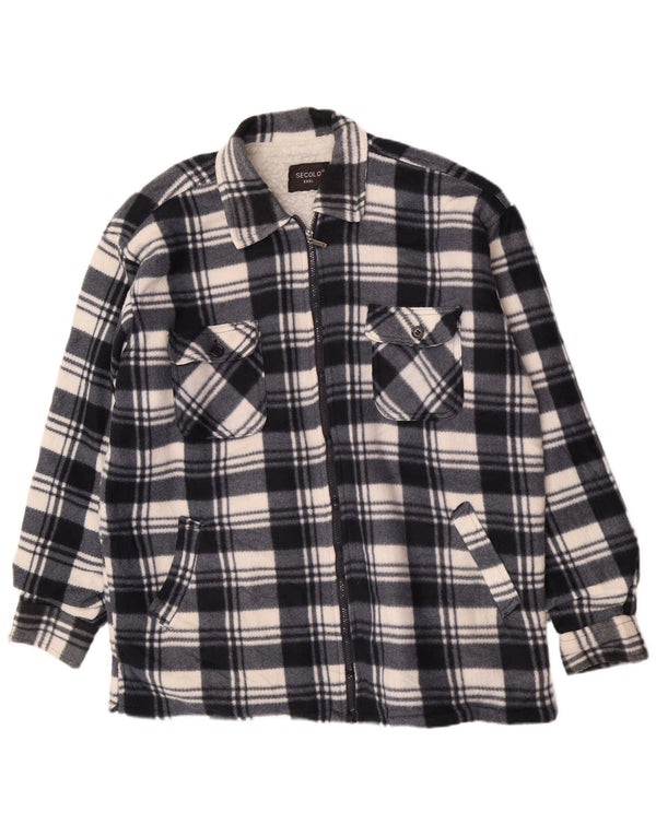 Vintage hombres Sherpa franela chaqueta utilitaria Reino Unido 46 3XL azul marino algodón a cuadros