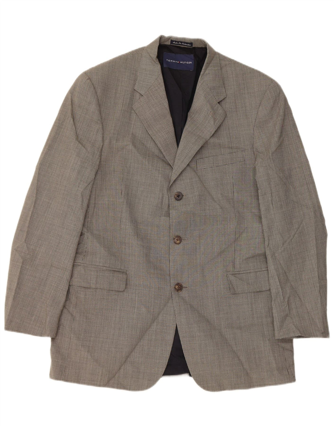 Tommy Hilfiger Chaqueta tipo blazer de 3 botones para hombre UK 40 Large Grey Houndstooth